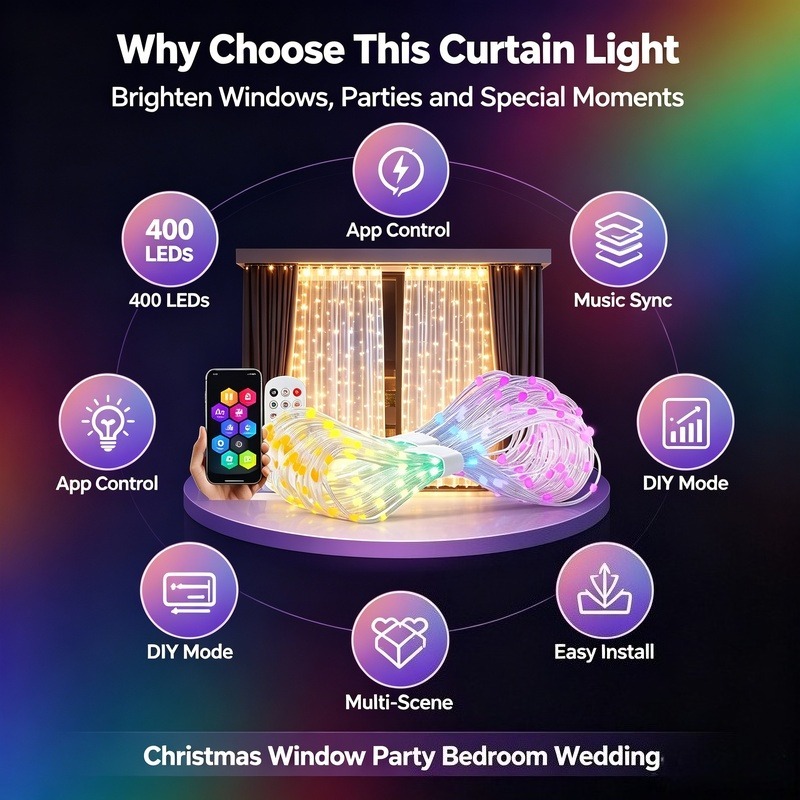 Luzes de Cortina LED Controlad - Lighting Christmas Decor avaliação e preço